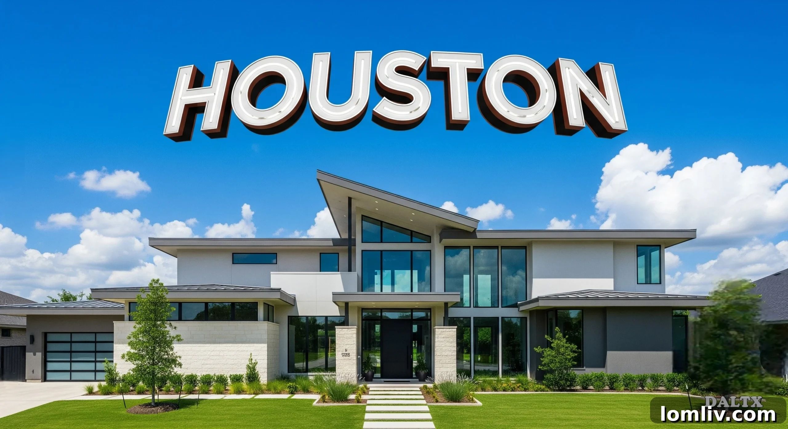 Houston skyline with homes in the foreground