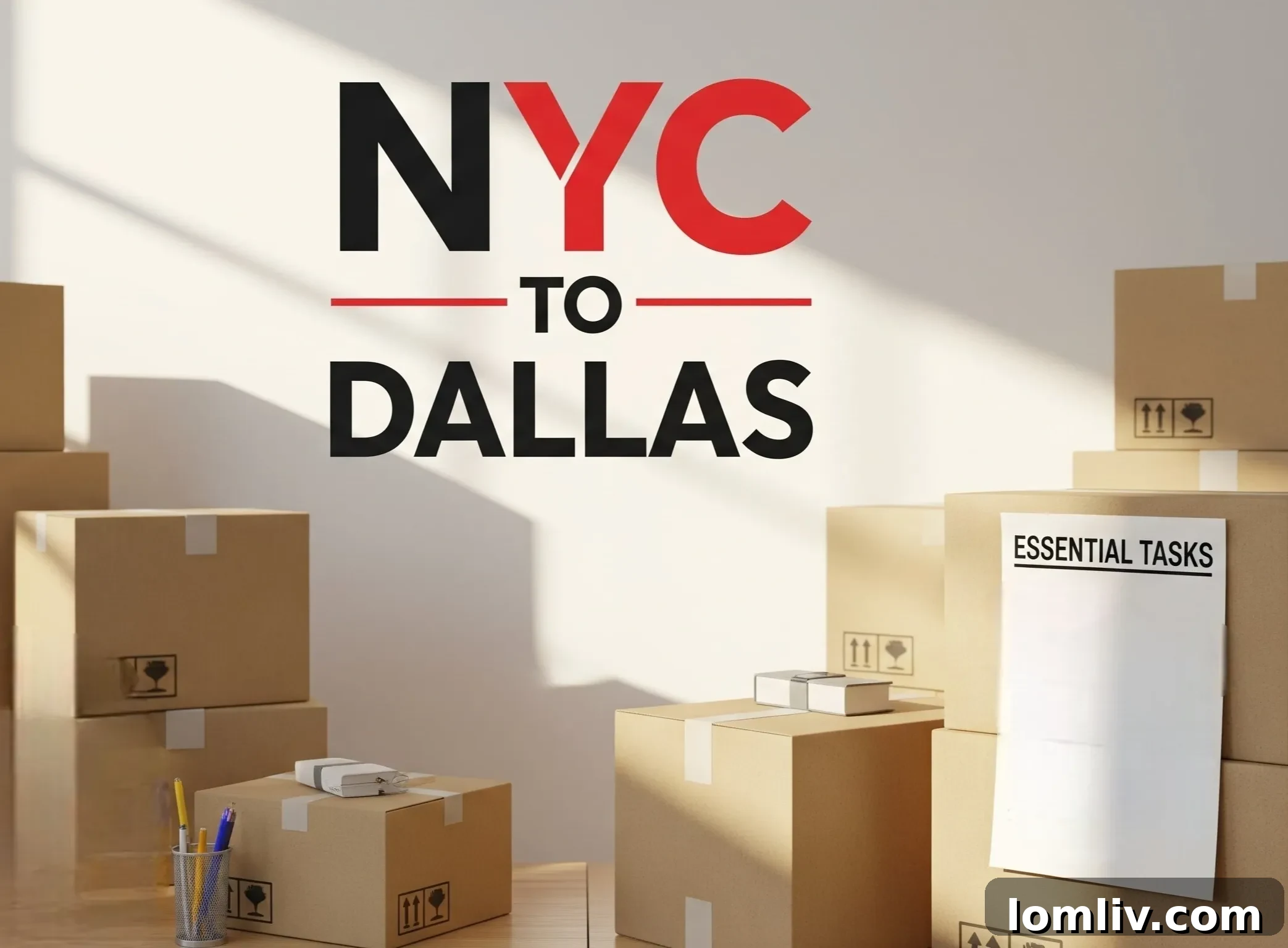 Organized moving boxes, symbolizing a well-planned long-distance relocation