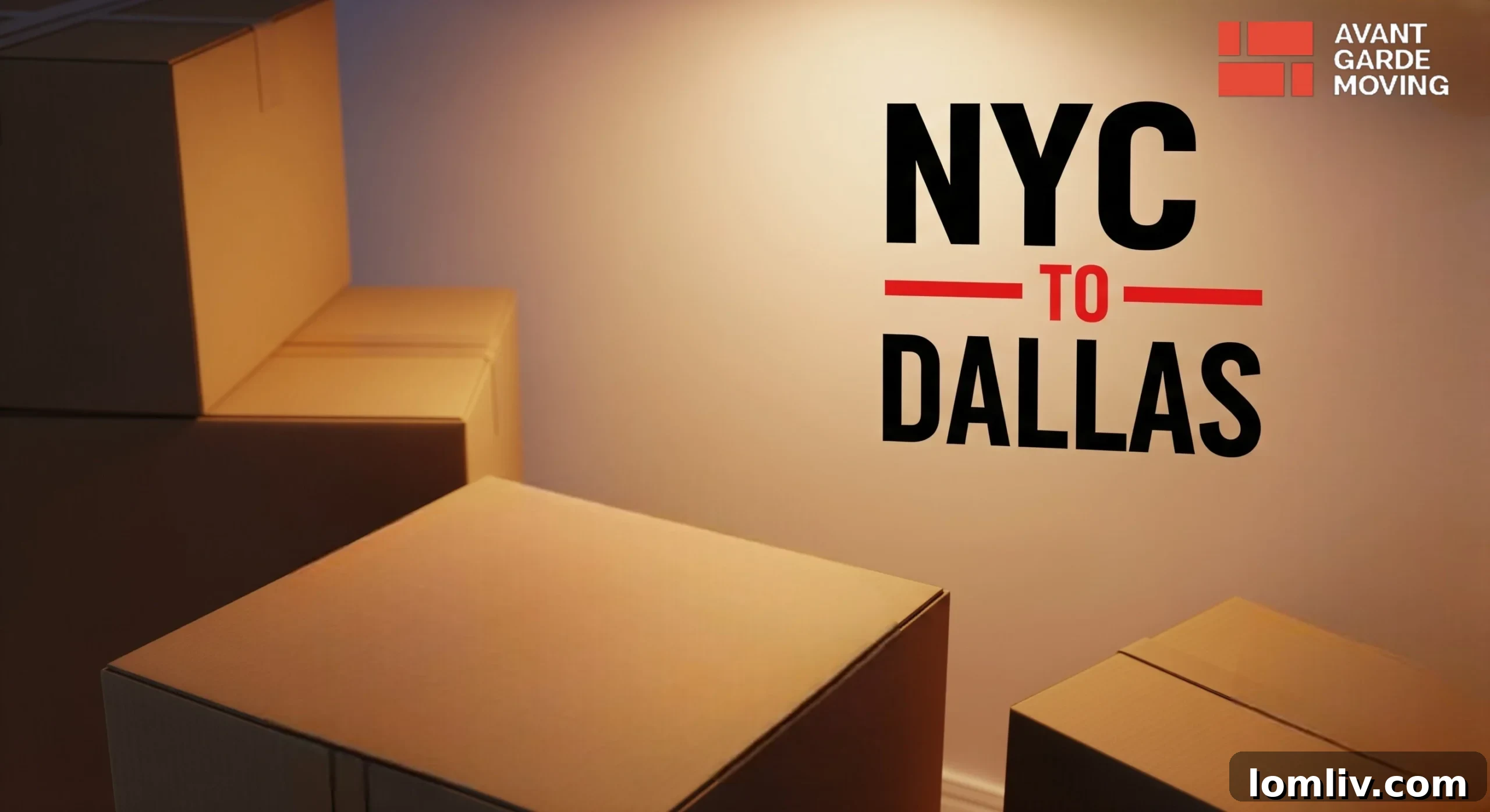 Moving truck loaded in front of a New York City building, ready for the journey to Dallas