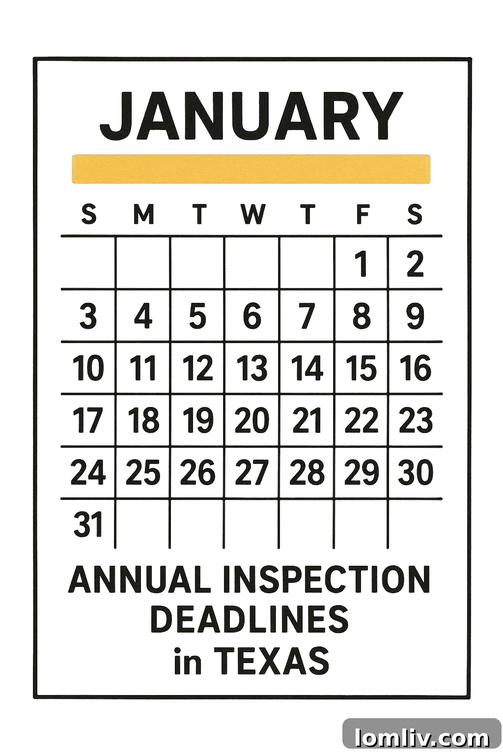 Texas Car Inspection Frequency 3 A calendar highlighting the annual inspection period for a Texas driver
