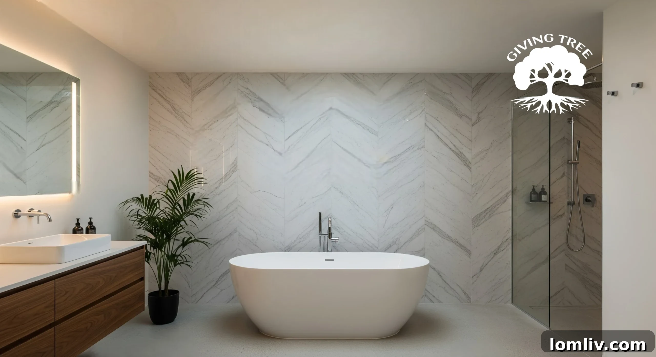 Modern bathroom with a freestanding oval bathtub, emphasizing its soft curves and inviting design.