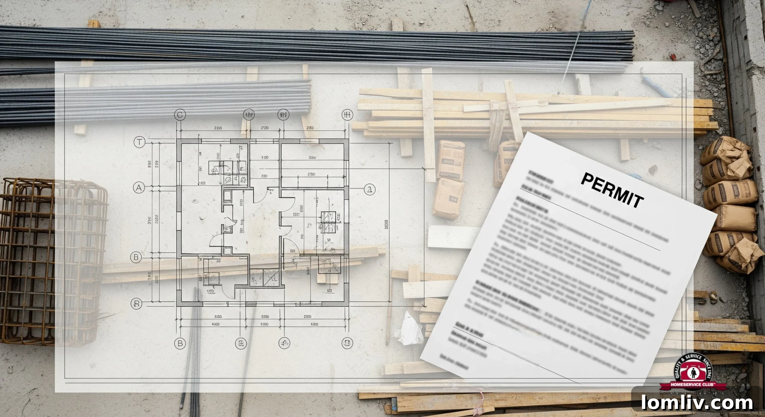 Architectural drawings and blueprints on a table with construction tools, emphasizing planning