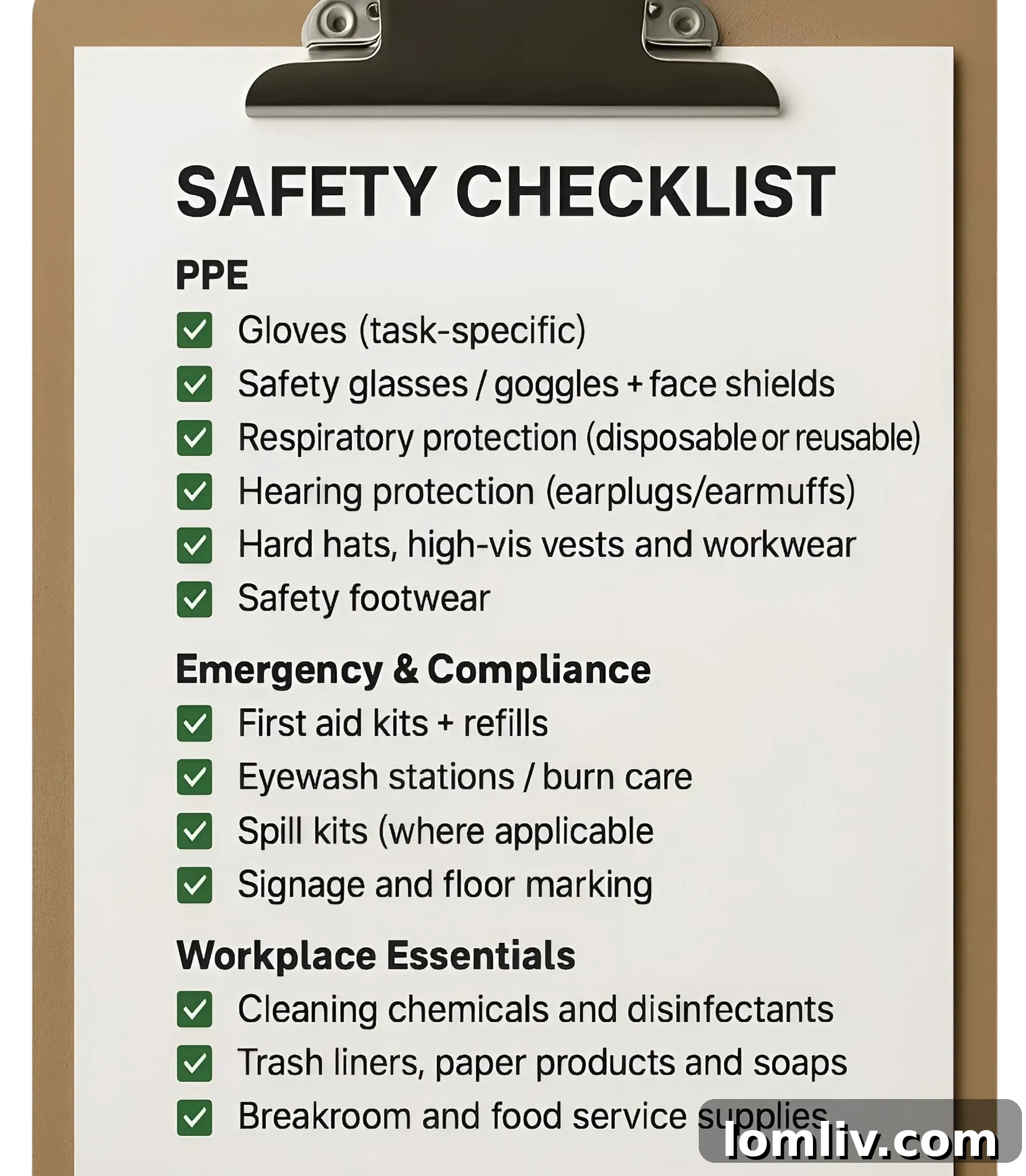 The Safety Source: Your Trusted Shield for People, Property, and Peace of Mind 3 Various safety equipment items laid out, including hard hats, gloves, and safety glasses.