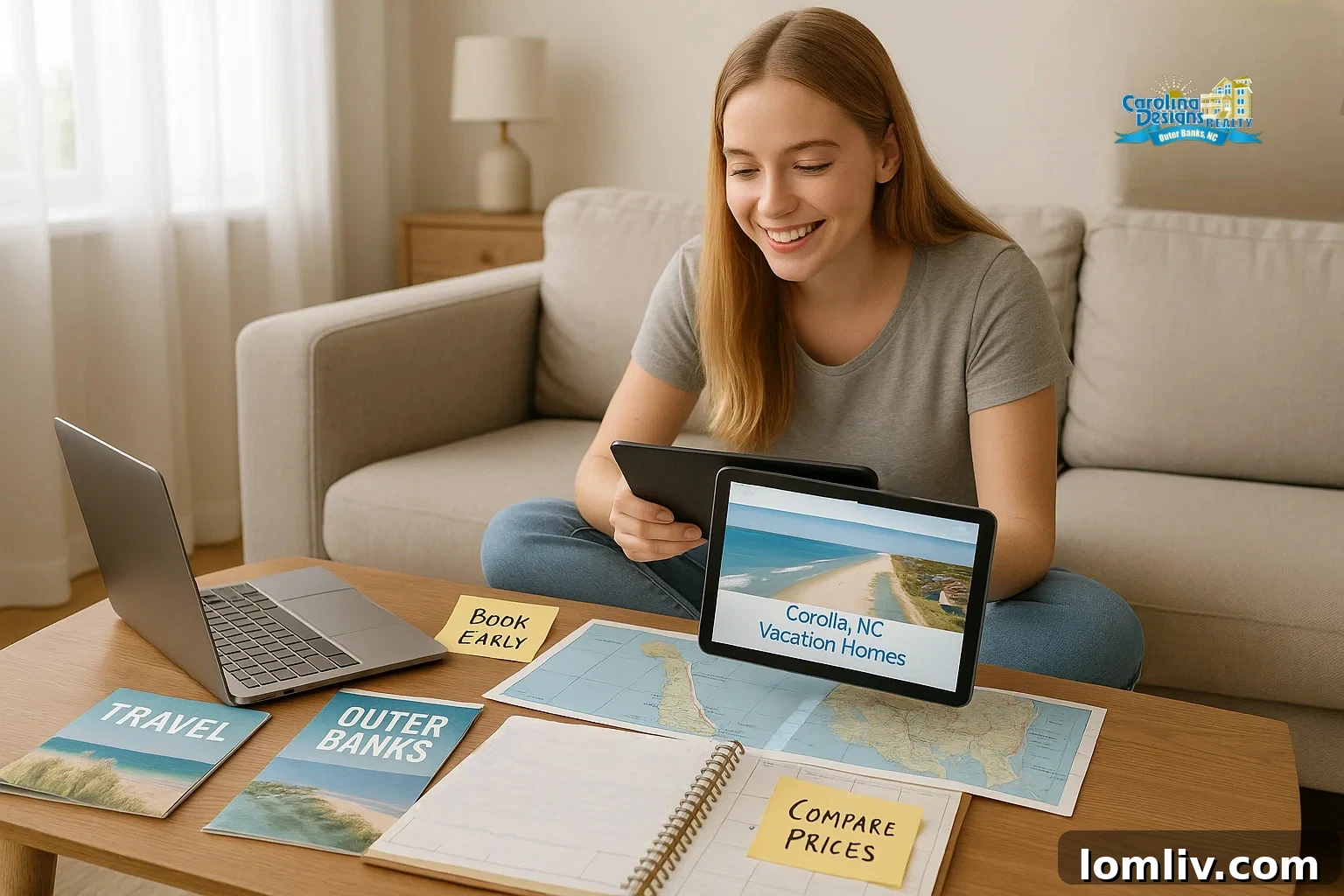 Family planning vacation on laptop