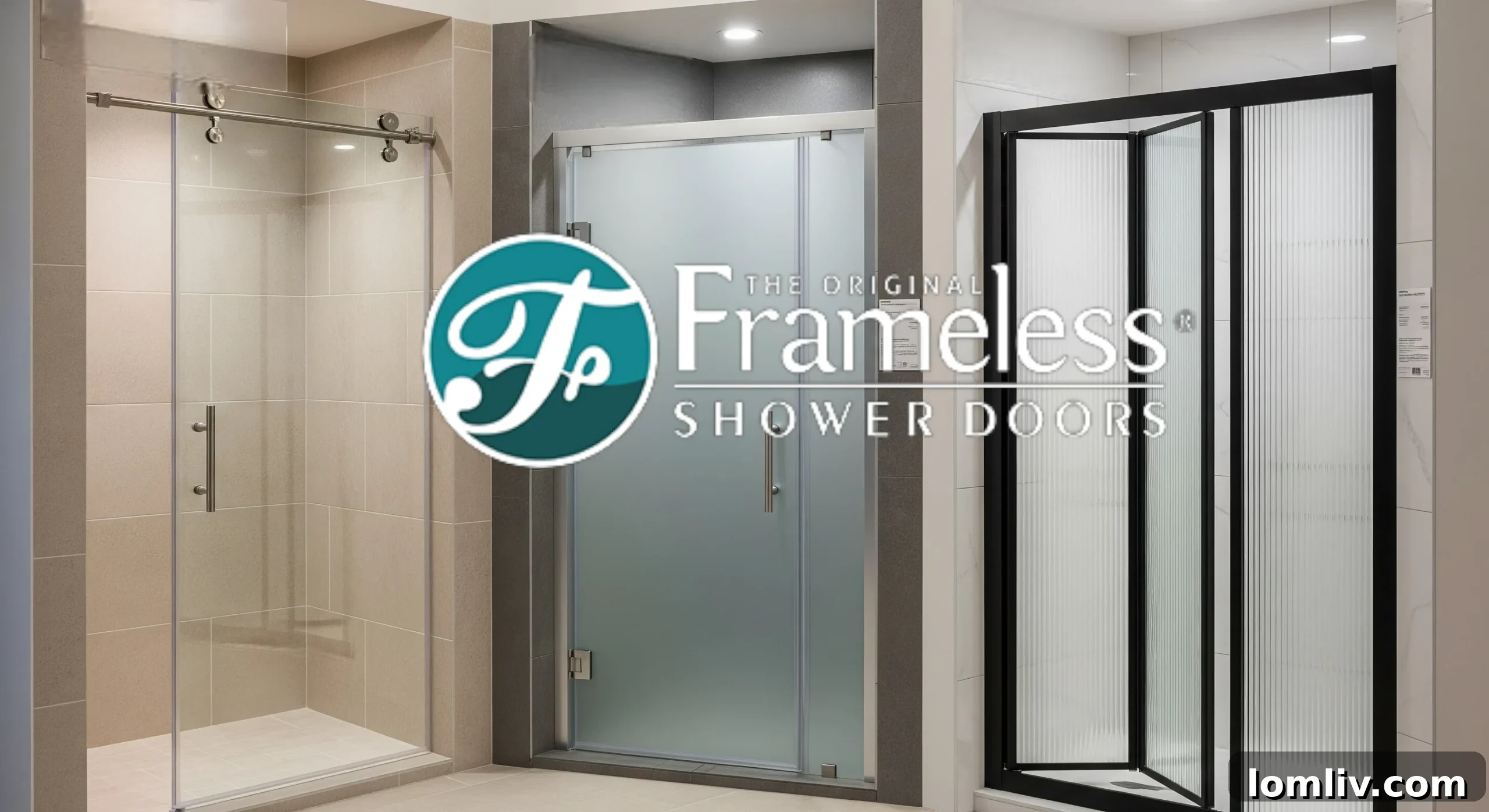 Various shower door types displayed, illustrating options for sliding, hinged, and bi-fold doors to suit different bathroom layouts.