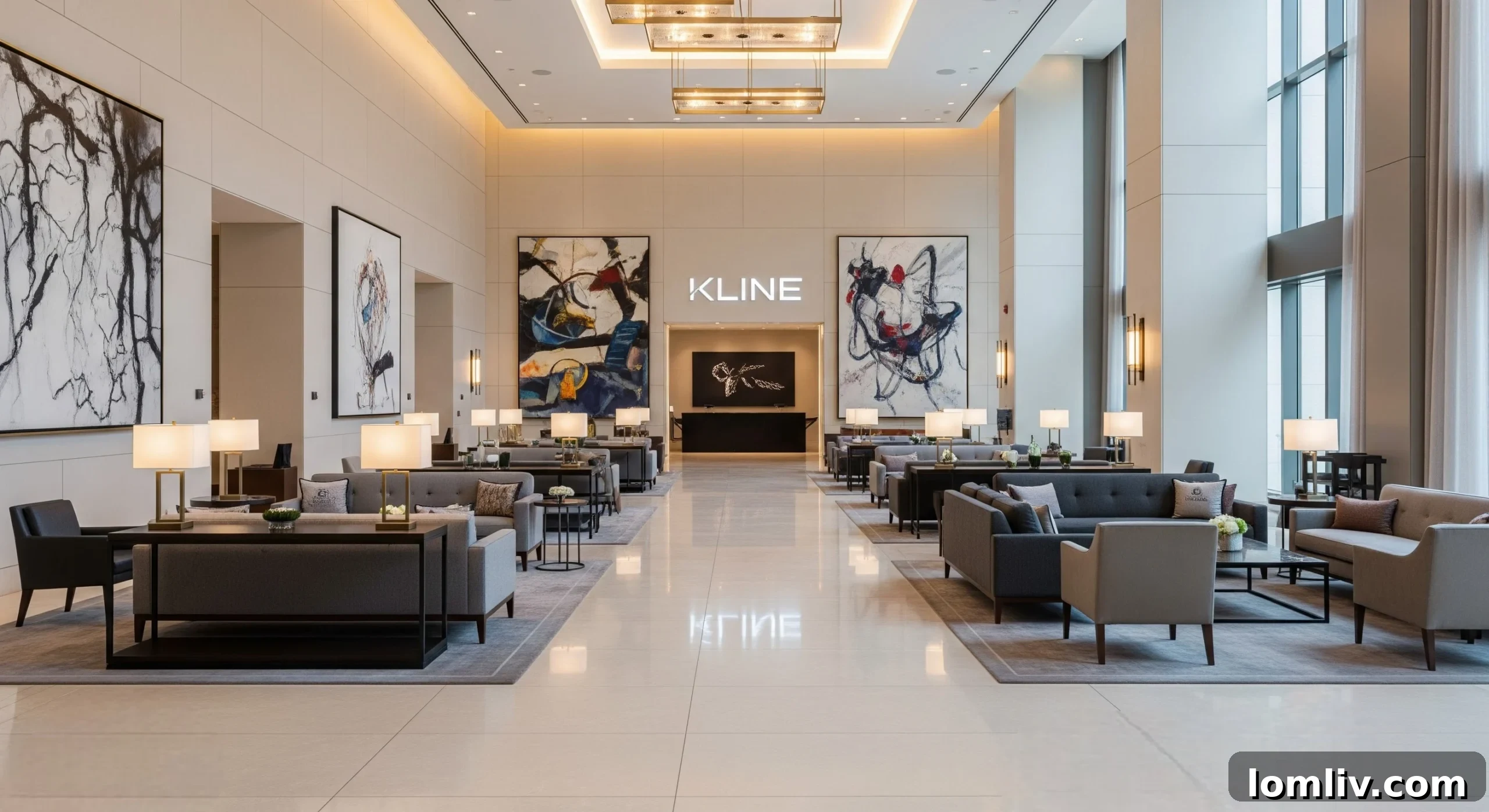 Luxury hotel lobby featuring captivating modern artwork