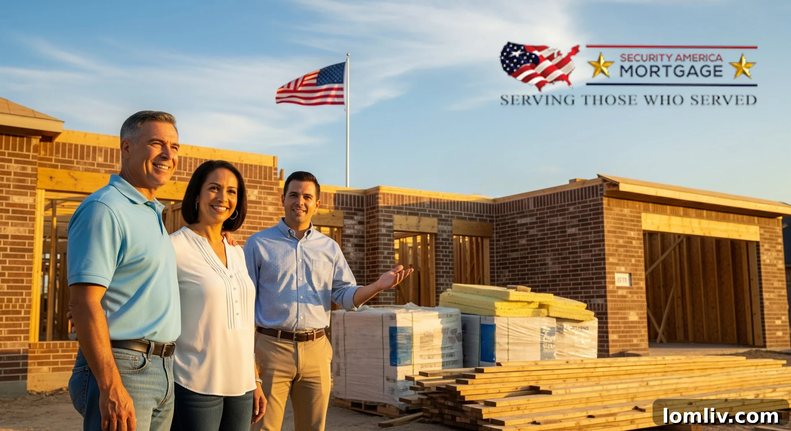 Houston VA One-Time Close: Your New Home Made Simple 2 A military veteran reviews blueprints with a construction worker on a building site, symbolizing the VA One-Time Close Construction Loan process for building a new home.