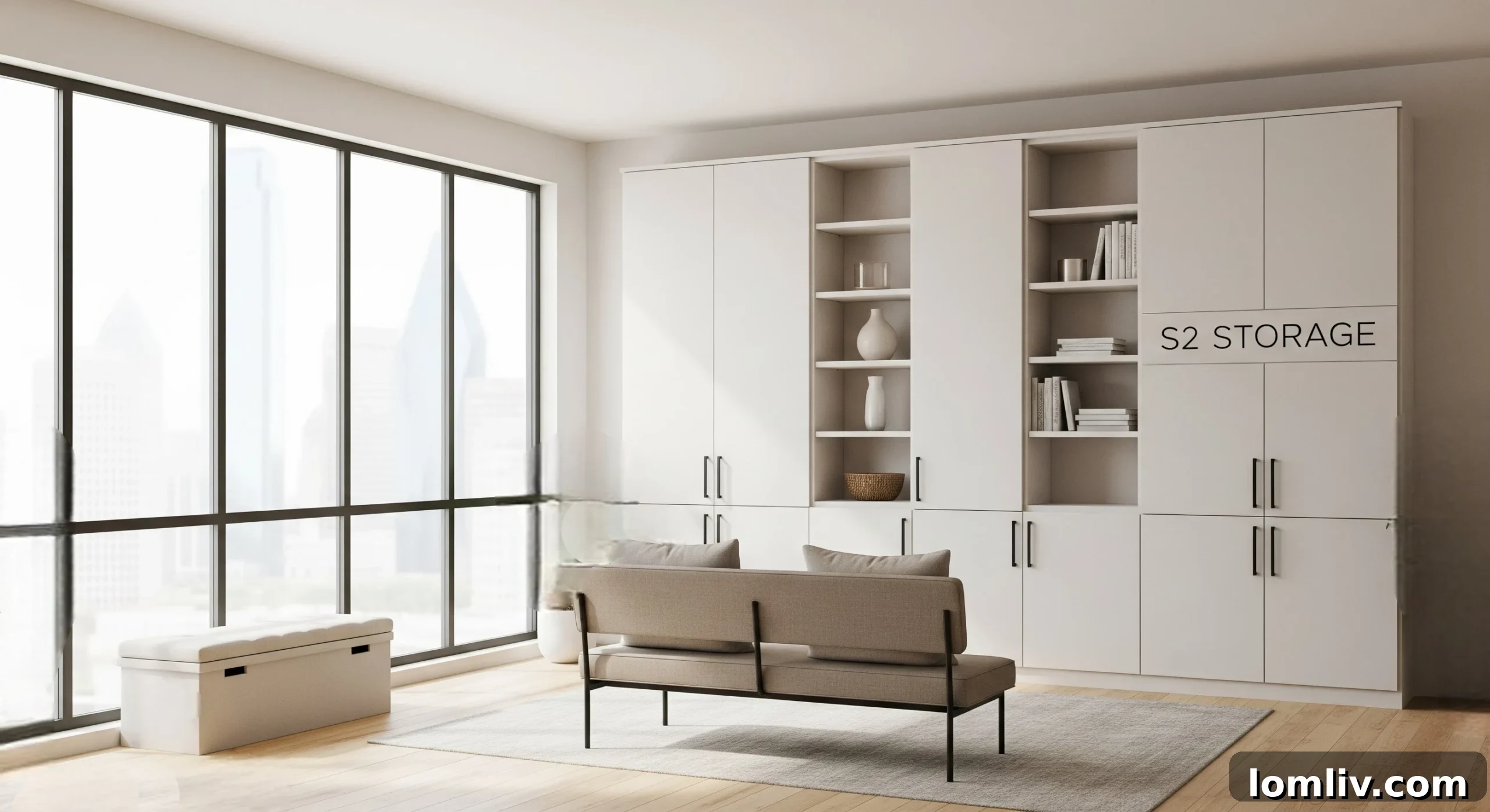 A clean and modern self-storage unit hallway, emphasizing security and accessibility for off-site storage solutions.