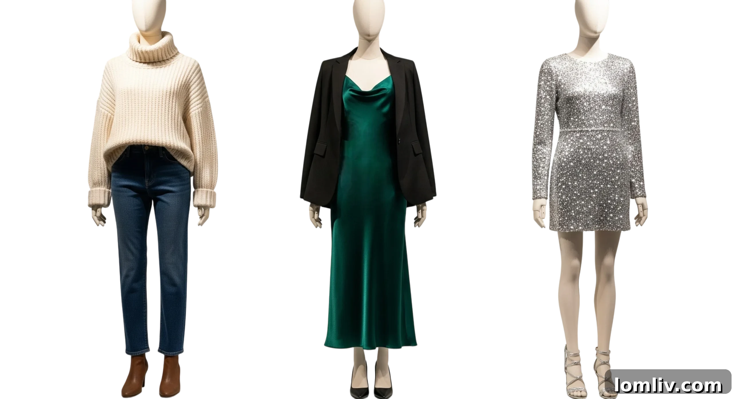 Sparkle and Shine Your Guide to Festive Womens Fashion 3 Stylish woman in a cozy yet chic holiday outfit, featuring a chunky knit sweater and a flowing skirt, perfect for casual gatherings.