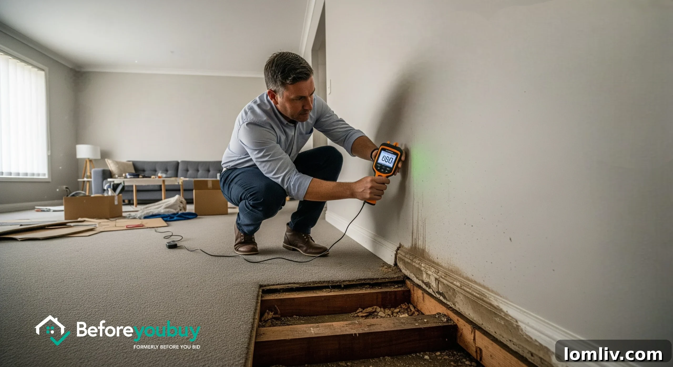 Melbourne Home Buying After Floods Inspector Guide 2 Expert inspector examining a home's foundation for flood damage in Melbourne