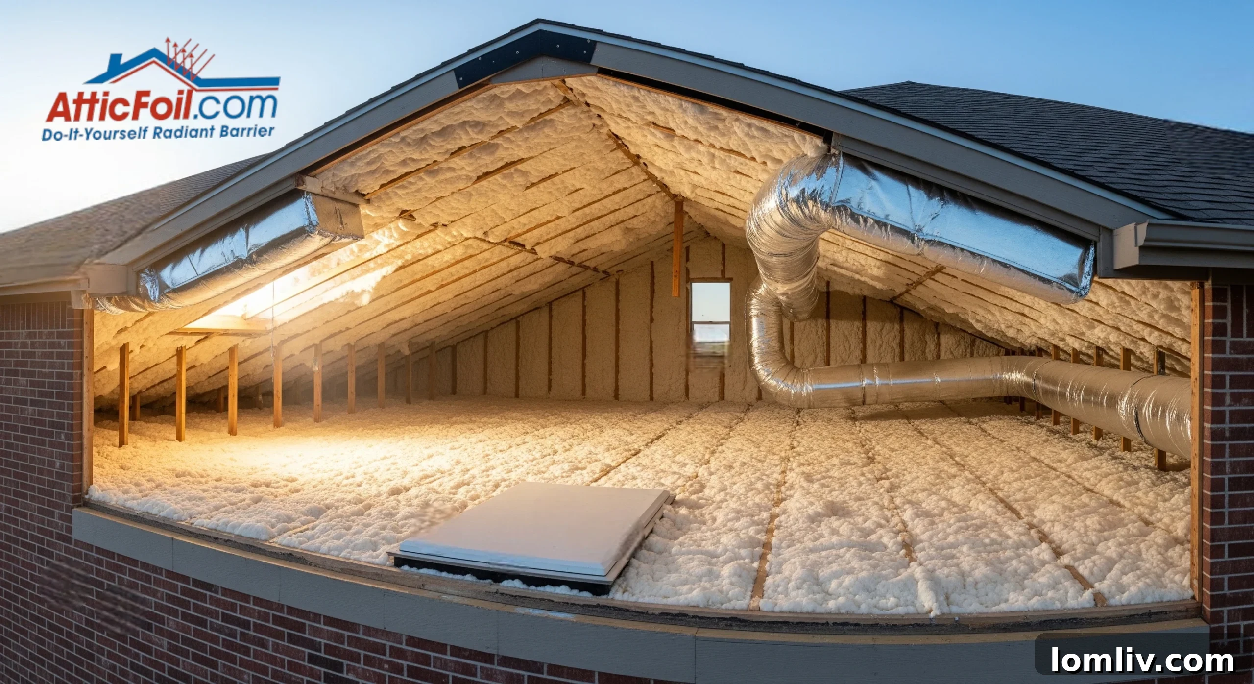 Attic with new insulation being installed