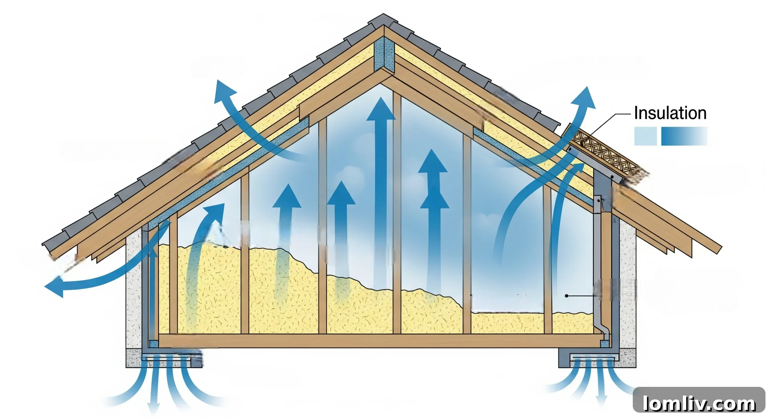 Attic space with proper ventilation and insulation