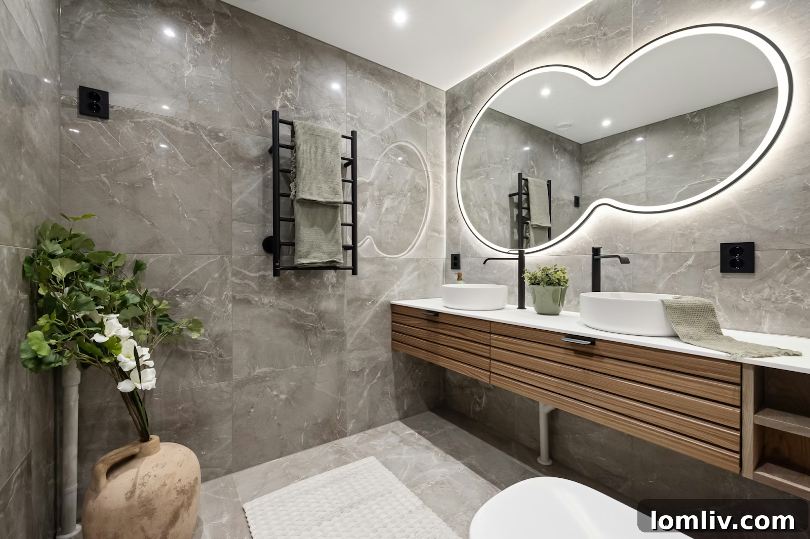 Kiwi Living: Crafting Homes That Blend Style, Comfort, and Function 3 Stylish modern bathroom with dark tiles and rainfall shower