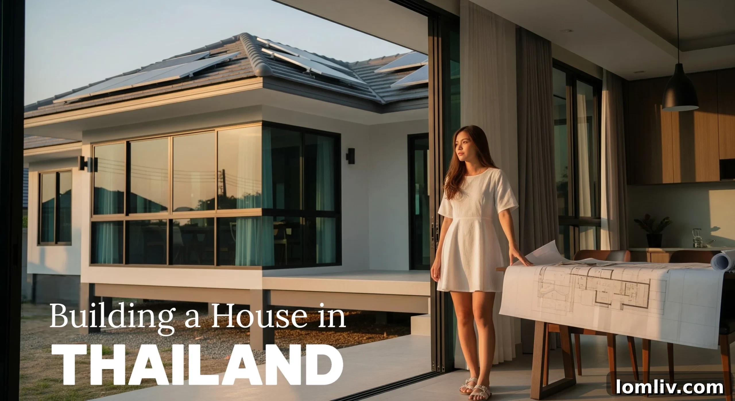 Building Your Thailand Home Pro Insights 2 Architectural rendering of a modern house in a tropical setting with lush greenery