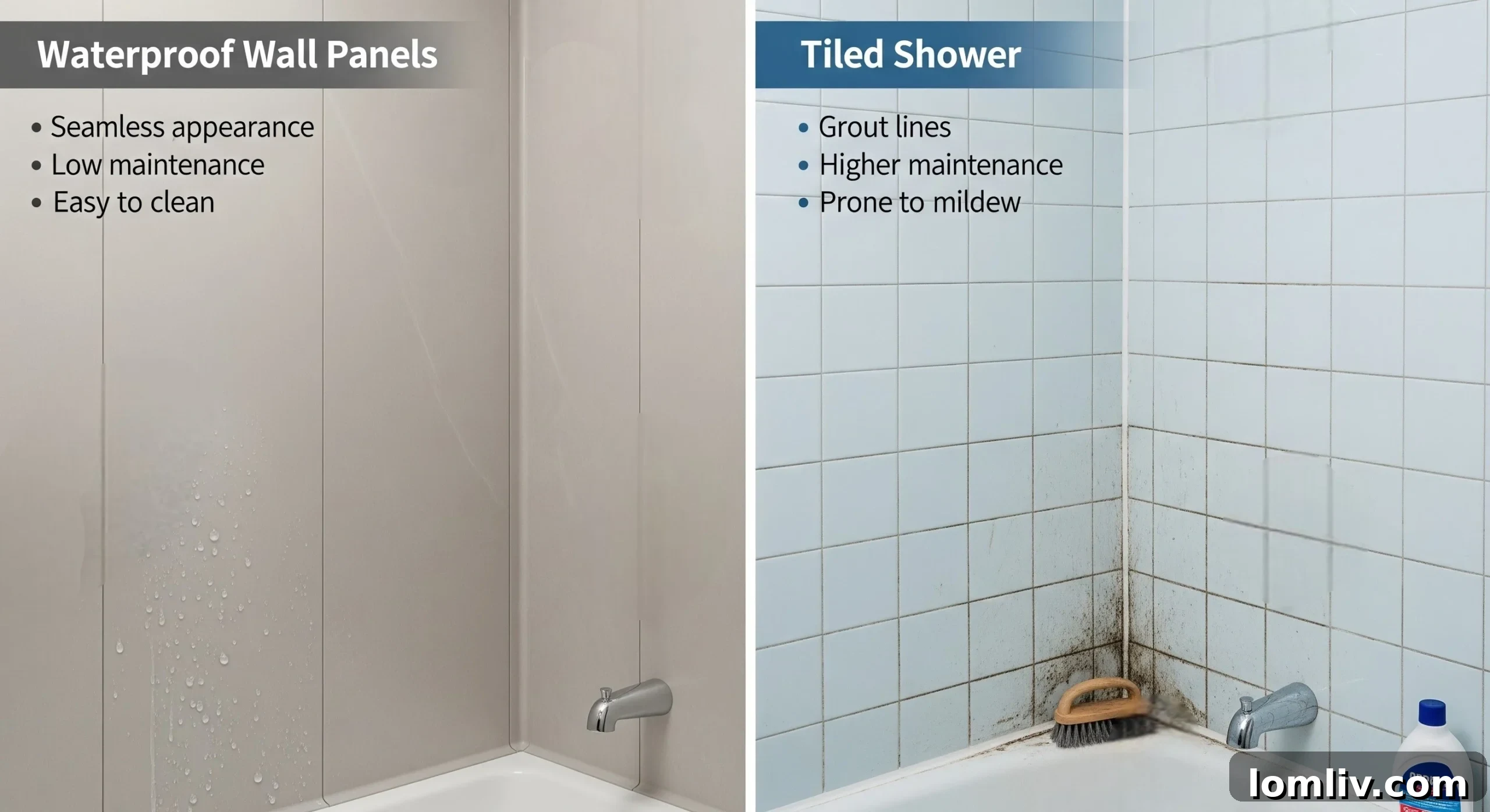 Shower with seamless wall panels