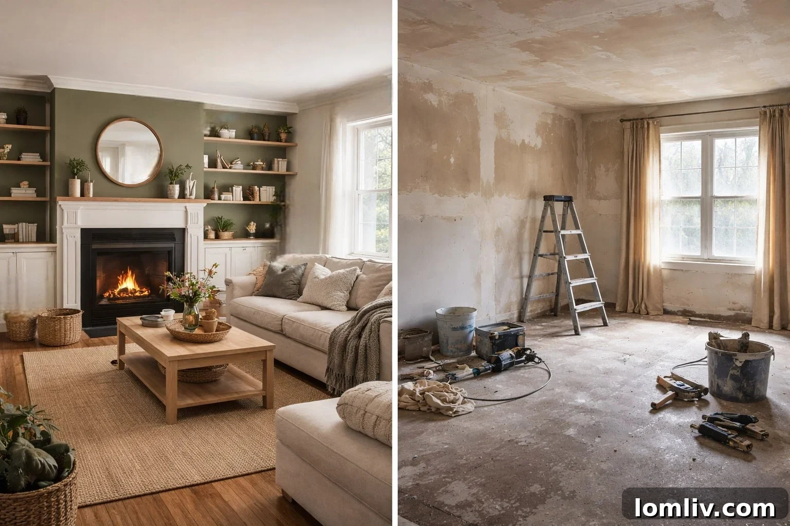 Newly renovated modern living room, part of a phased home renovation