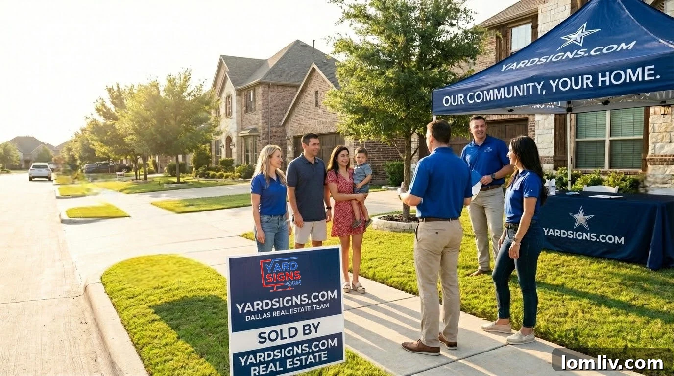Yard sign on a well-maintained lawn in front of a modern Dallas home.