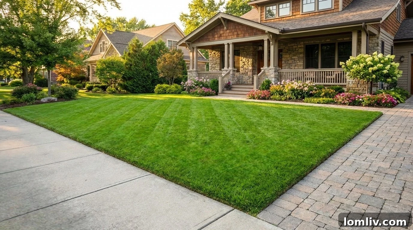 Montreal Curb Appeal: Landscaping Your Home to Sell Faster 4 A healthy, vibrant green lawn with crisp edges along a paved driveway, contributing to a tidy yard.