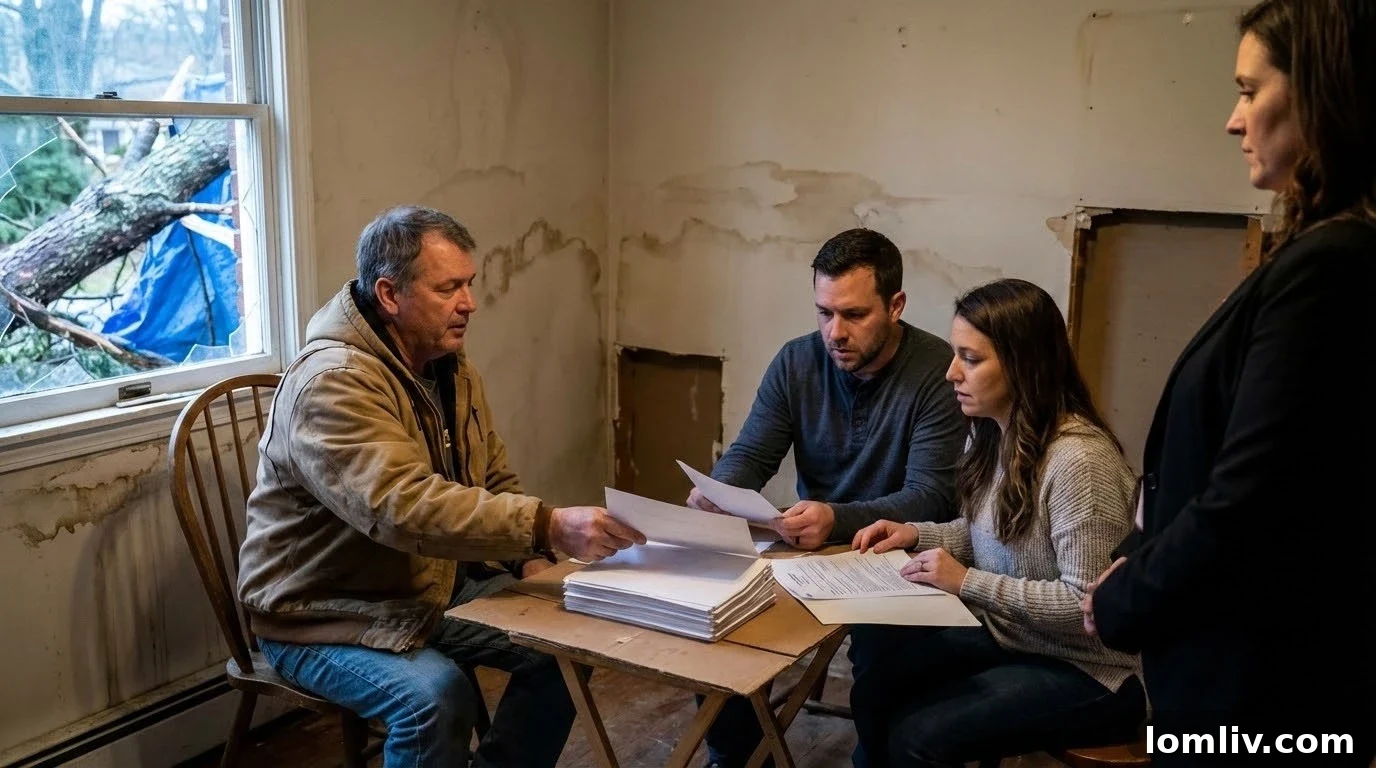 Seller handing over disclosure documents to a potential home buyer.
