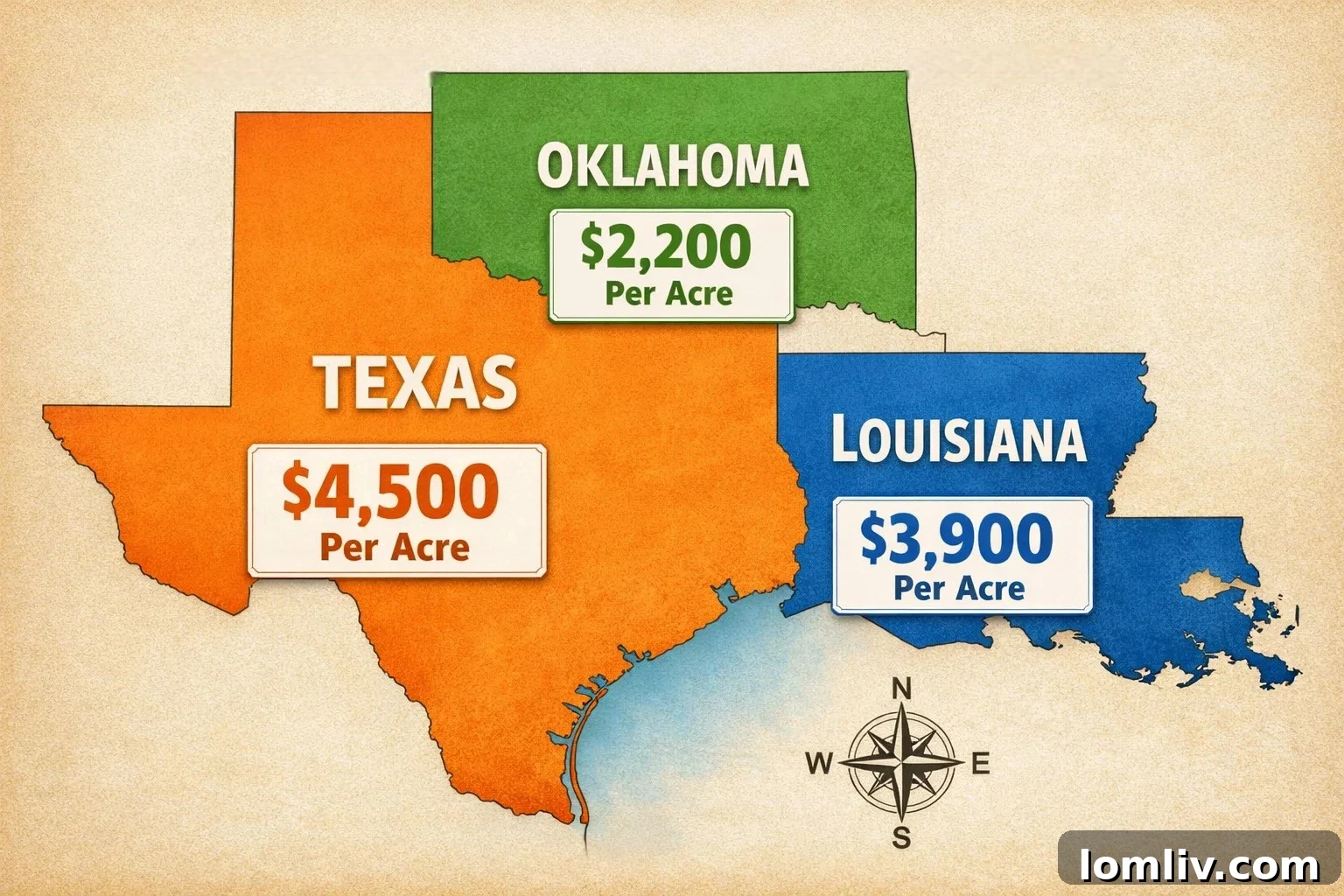 Texas Development Land Prices Projected at 10200 Per Acre by 2026 5 Texas land value premium over neighboring states
