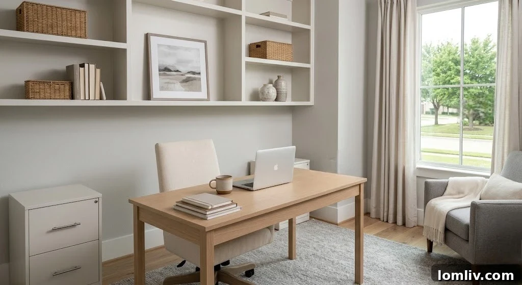 Stylishly staged home office with minimalist decor