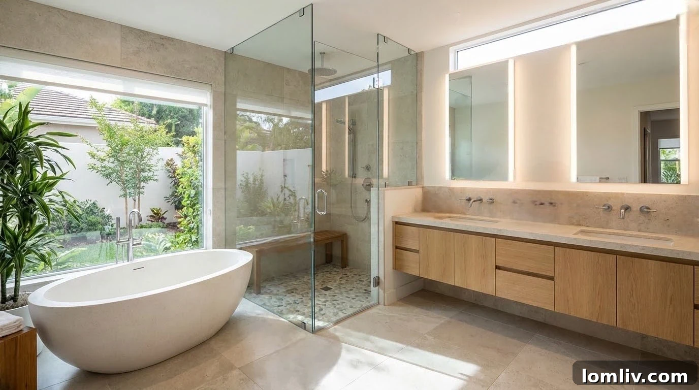 Luxurious spa-like bathroom with freestanding tub
