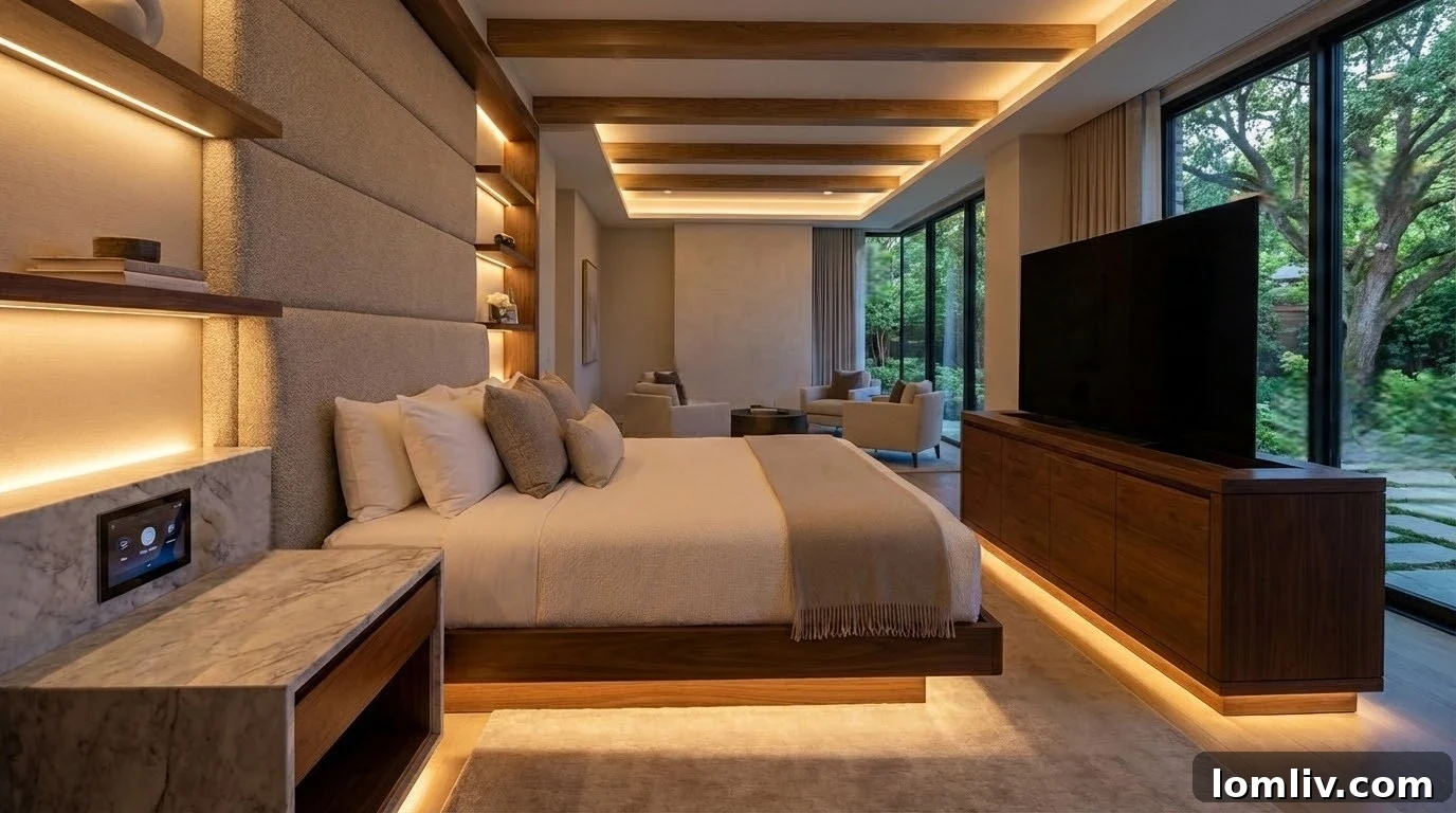 Smart home entertainment system in a luxury bedroom