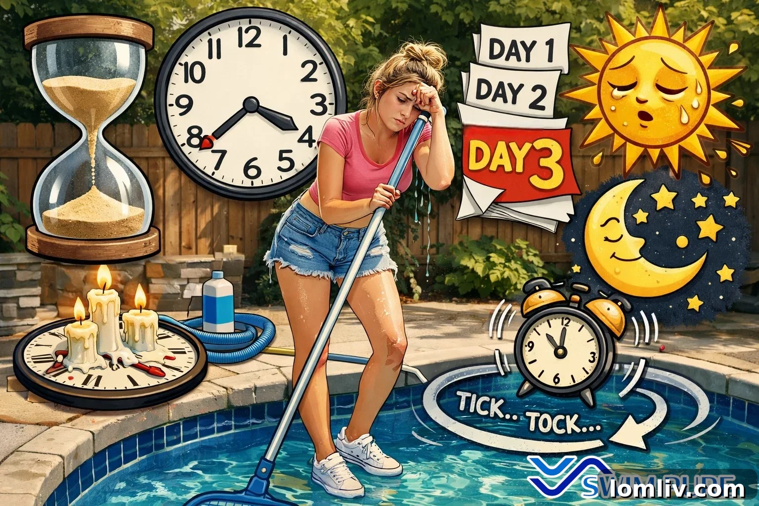 Frustrated homeowner spending too much time cleaning the pool