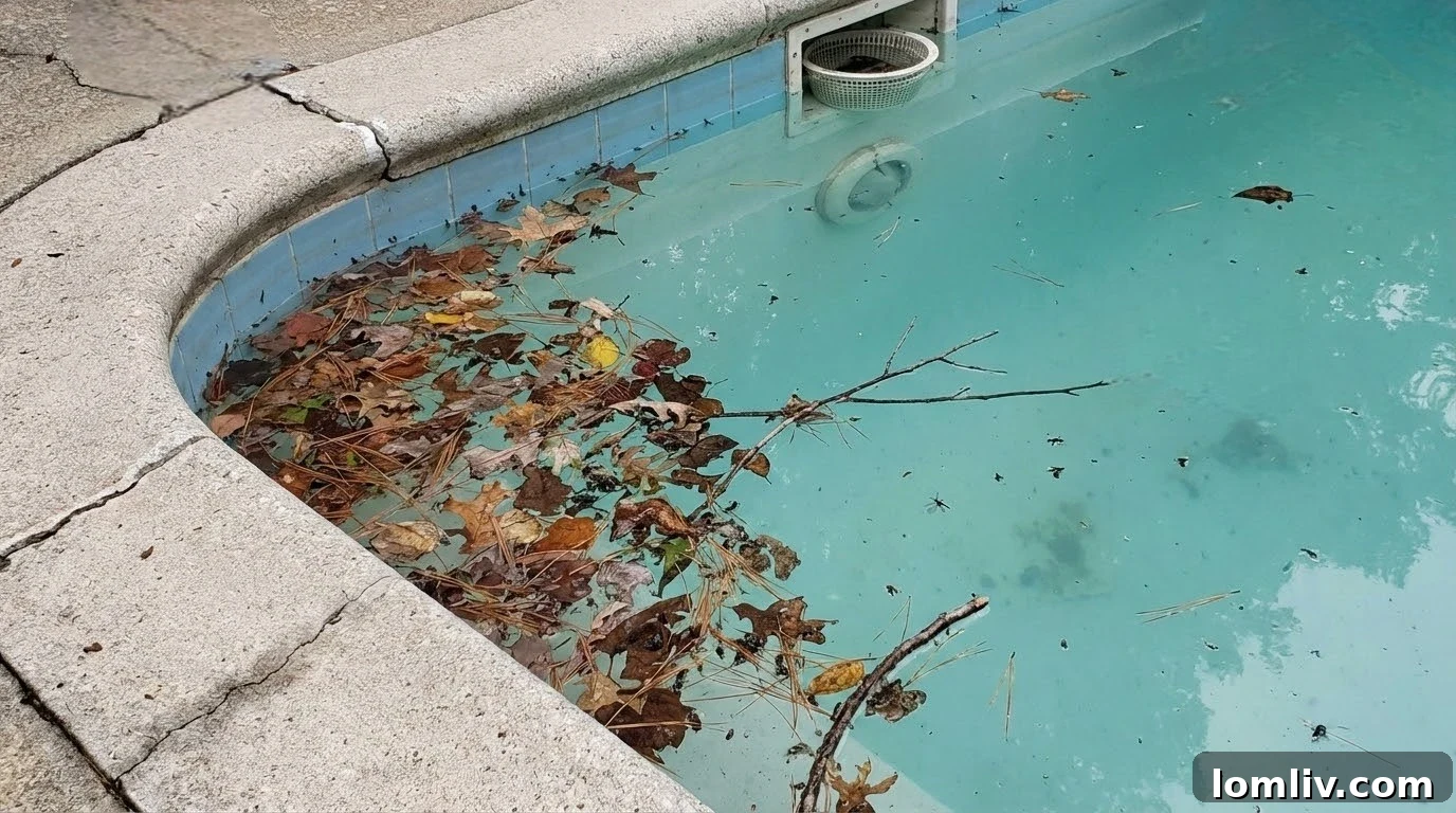 Still water in a swimming pool showing poor water circulation