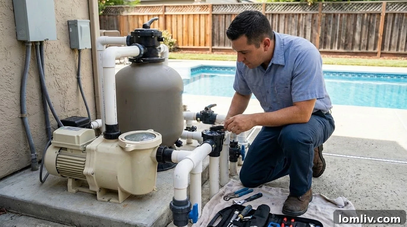Noisy pool pump with water leaking from the equipment