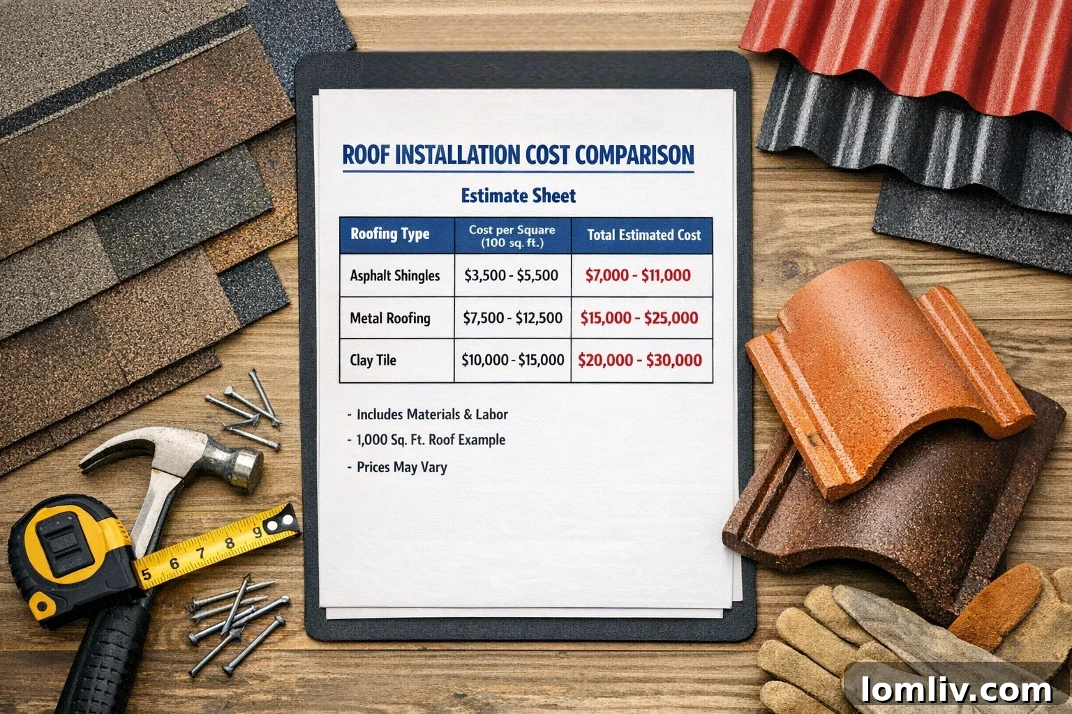 Roof installation cost comparison