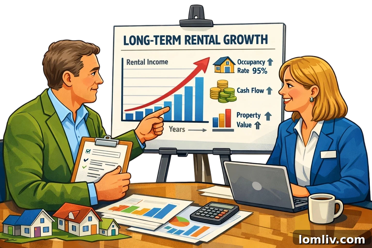 Real estate investors shaking hands with a property manager