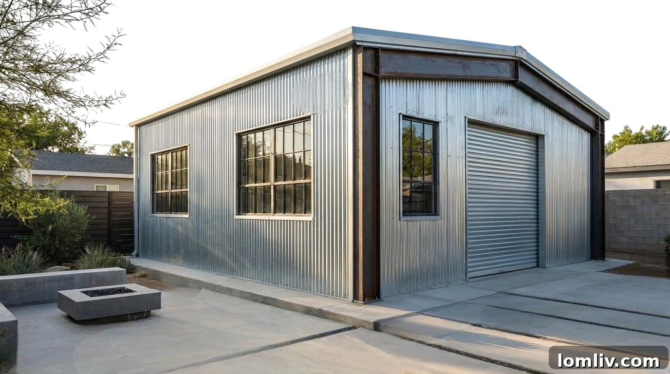 Robust steel shed designed for extreme weather conditions, ideal for Texas outdoor storage