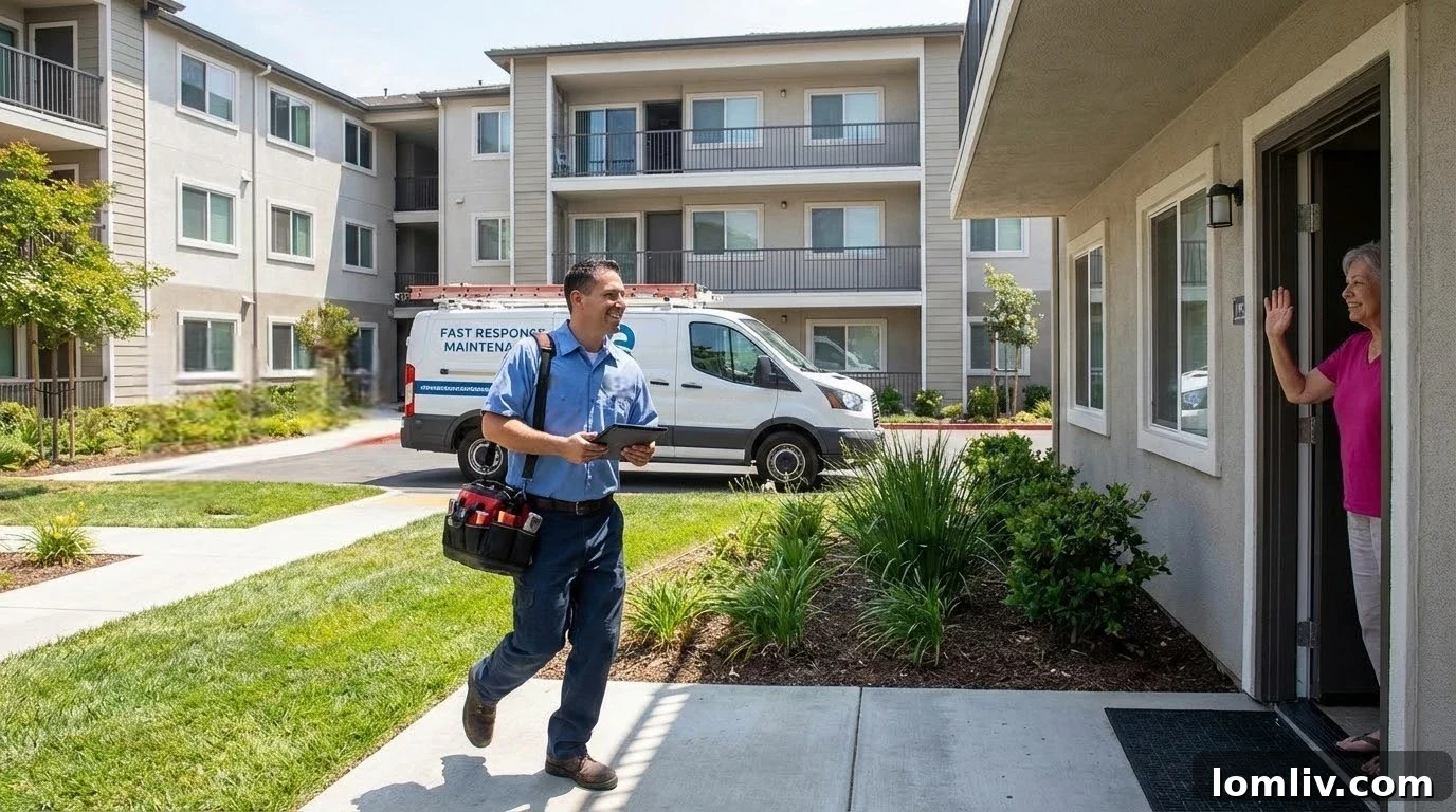 Silent Drivers of Superior Property Value 2 Property maintenance professional using a work order management system on a tablet to schedule and track repairs, demonstrating enhanced responsiveness and efficiency for resident satisfaction in real estate operations.