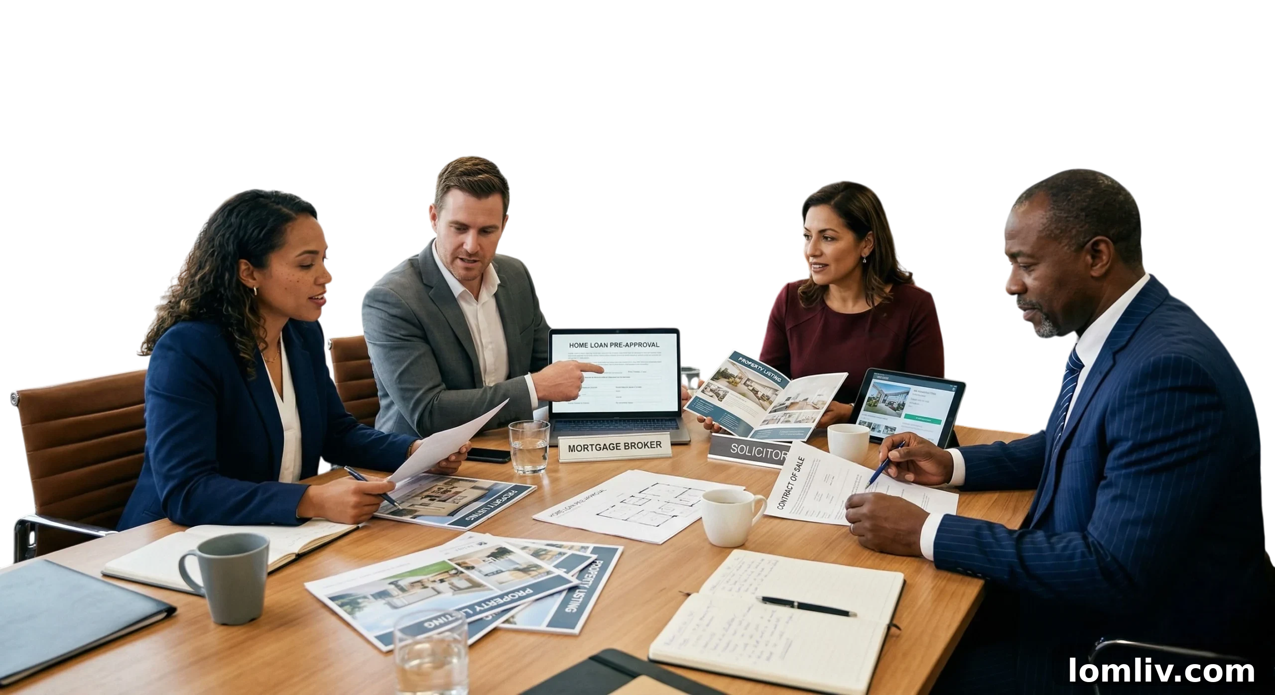 Group of diverse professionals collaborating on real estate plans
