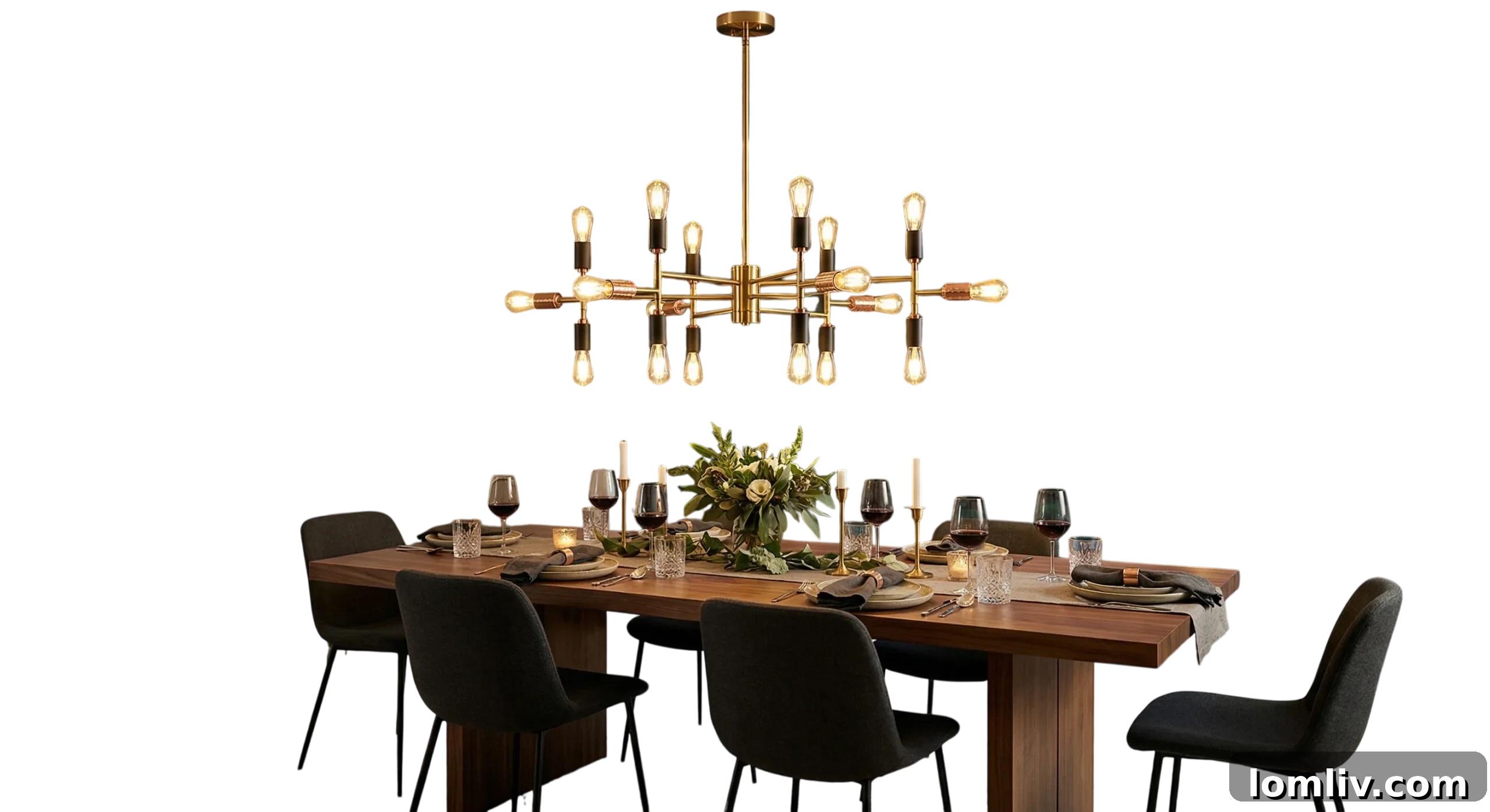 Elegant modern chandelier featuring a dominant gold finish with subtle contrasting elements, creating a sophisticated visual anchor in a contemporary living space.