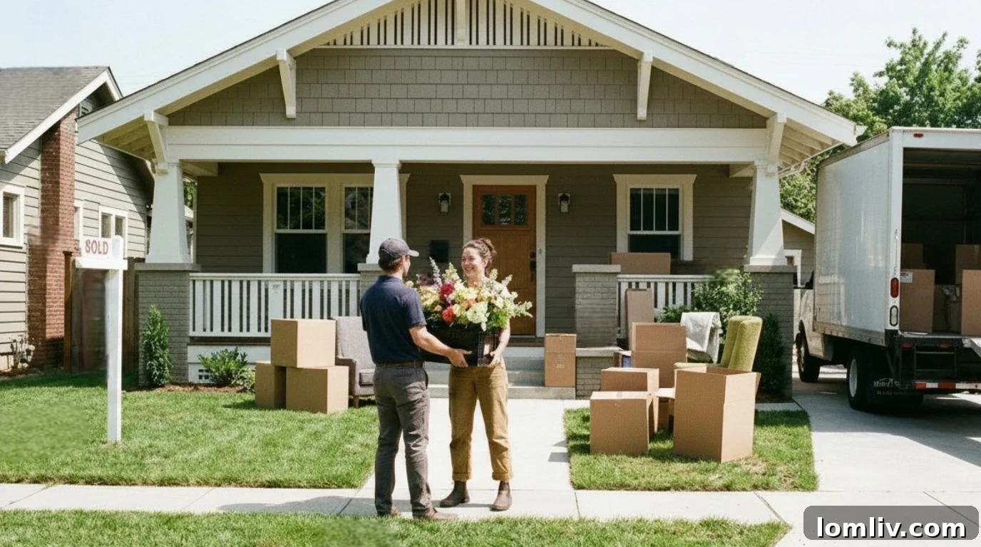 A person arranging a delivered bouquet on a pristine countertop in a new kitchen.