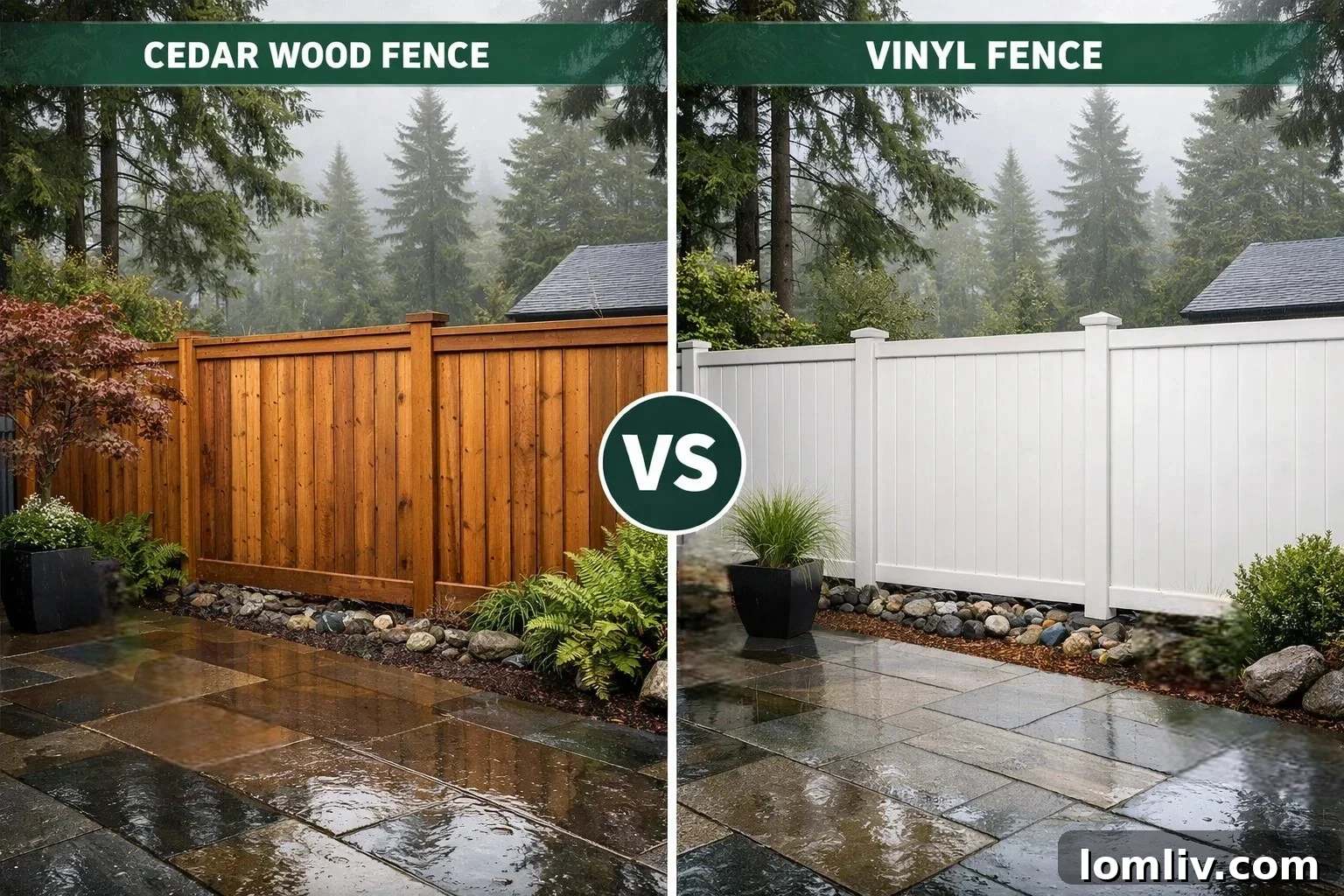 Comparison of vinyl and wood fences in a rainy Pacific Northwest setting