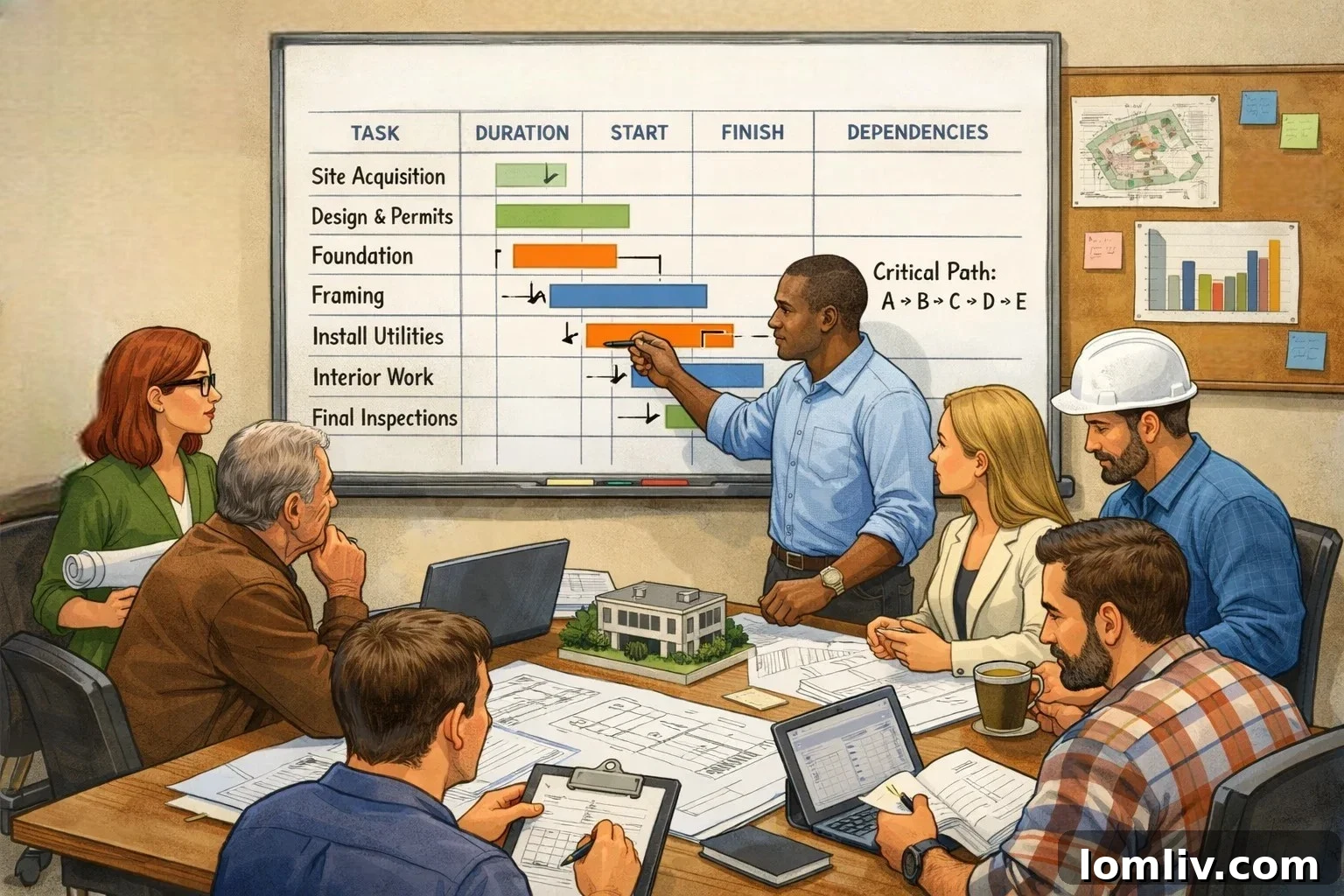 Mastering Real Estate Projects with CPM Software 3 Real estate project team collaborating on schedule using CPM software