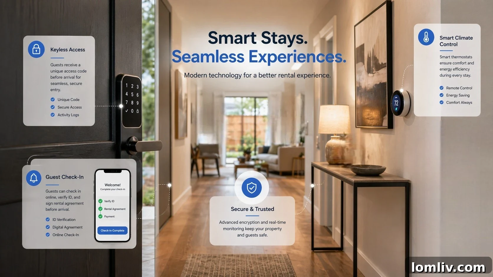 Scaling Your Austin Airbnb Empire: Essential Strategies 4 A hand operating a smart lock on a door, with smart home devices in the background.