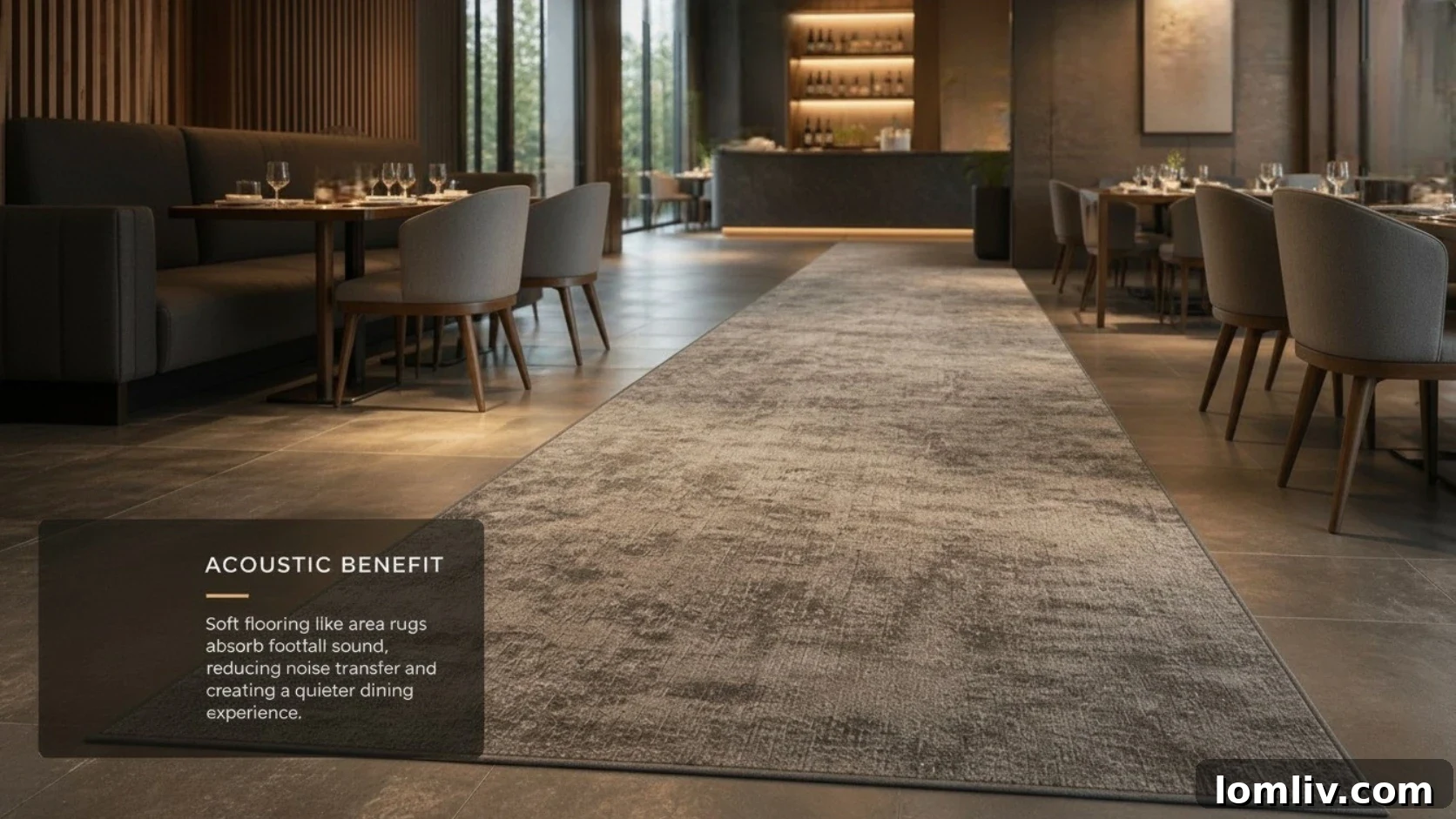 Beyond the Noise Acoustic Design for Commercial Success 6 A restaurant with area rugs placed on a hard floor to absorb foot traffic noise.