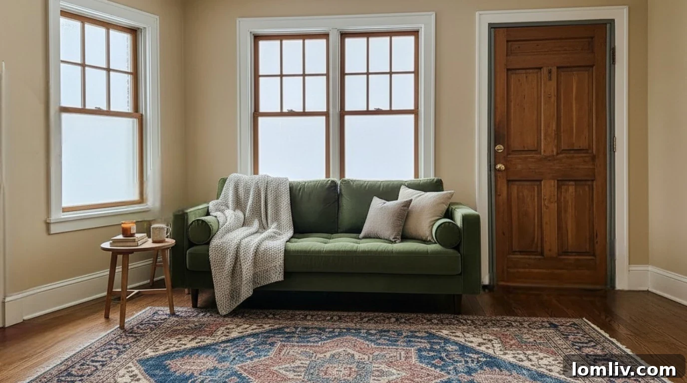 Soundproofing Curtains Hype or Help 7 A cozy and quiet room with a thick rug, plush furniture, and acoustic curtains working together to absorb sound.