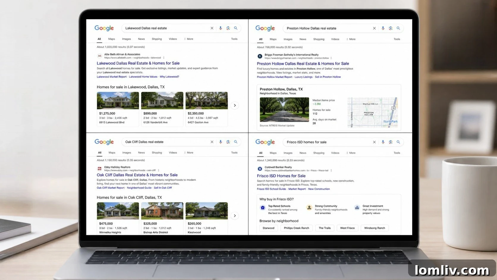 Google search results page for Dallas homes for sale
