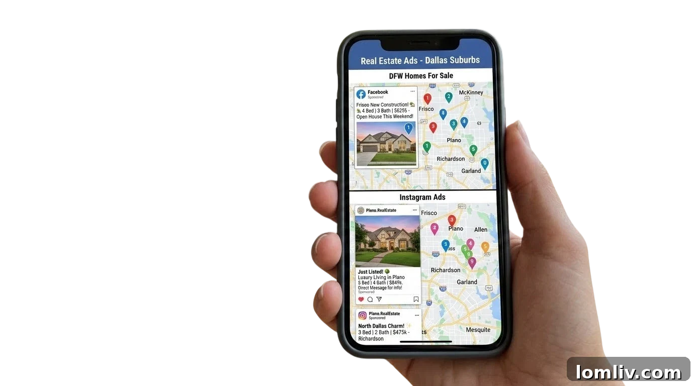 A real estate ad on Facebook showing a beautiful Dallas home