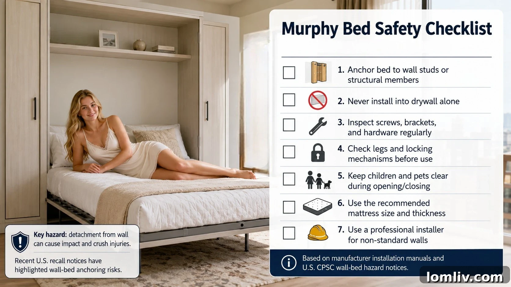 Securing Your Murphy Bed A Homeowners Safety Guide 3 A close-up view of a person carefully securing the mounting hardware of a Murphy bed to a wall stud.